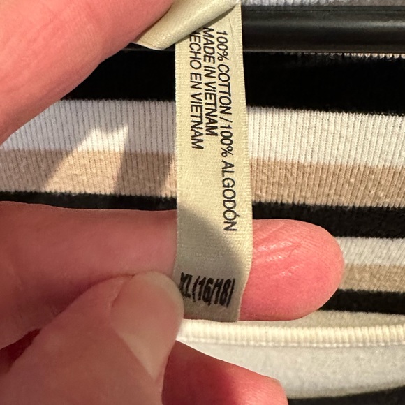 White Stag XL (16/18) white, tan, and black striped 3/4 sleeve top - Picture 2 of 8